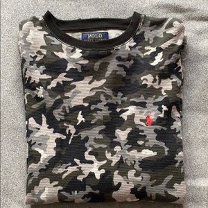 Long sleeve polo waffle shirt